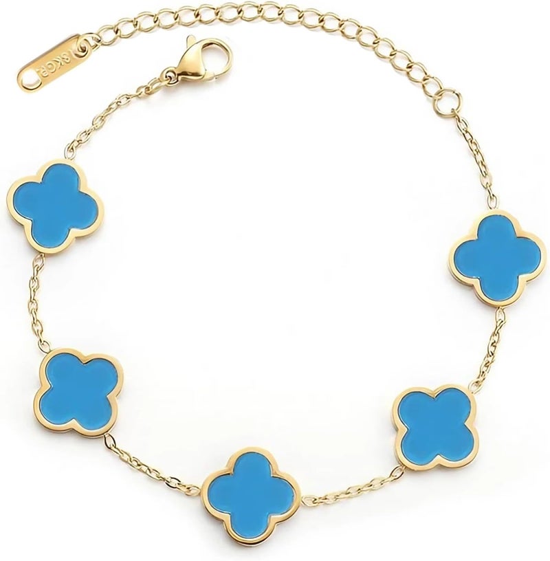 GRBeid double sided 18K Gold Plated Clover Bracelet for Women, Dupe Four Leaf Flower Lucky Chain Bangle, Cute Jewelry Gift for Her Mom Wife - Image 1
